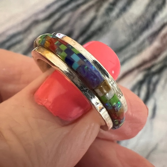 ❤️ Zuni Galaxy Micro Inlaid Infinity Band Sz 6.5 Artisan Southwestern 4.5gms - Picture 1 of 12